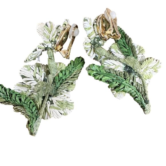Oscar de la Renta Raffia Flower Earrings White Vacation Bridal Designer $400 - Picture 6 of 6